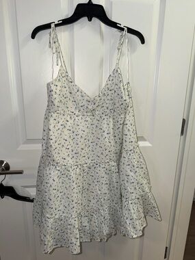 bp White Dress with Blue Floral Print